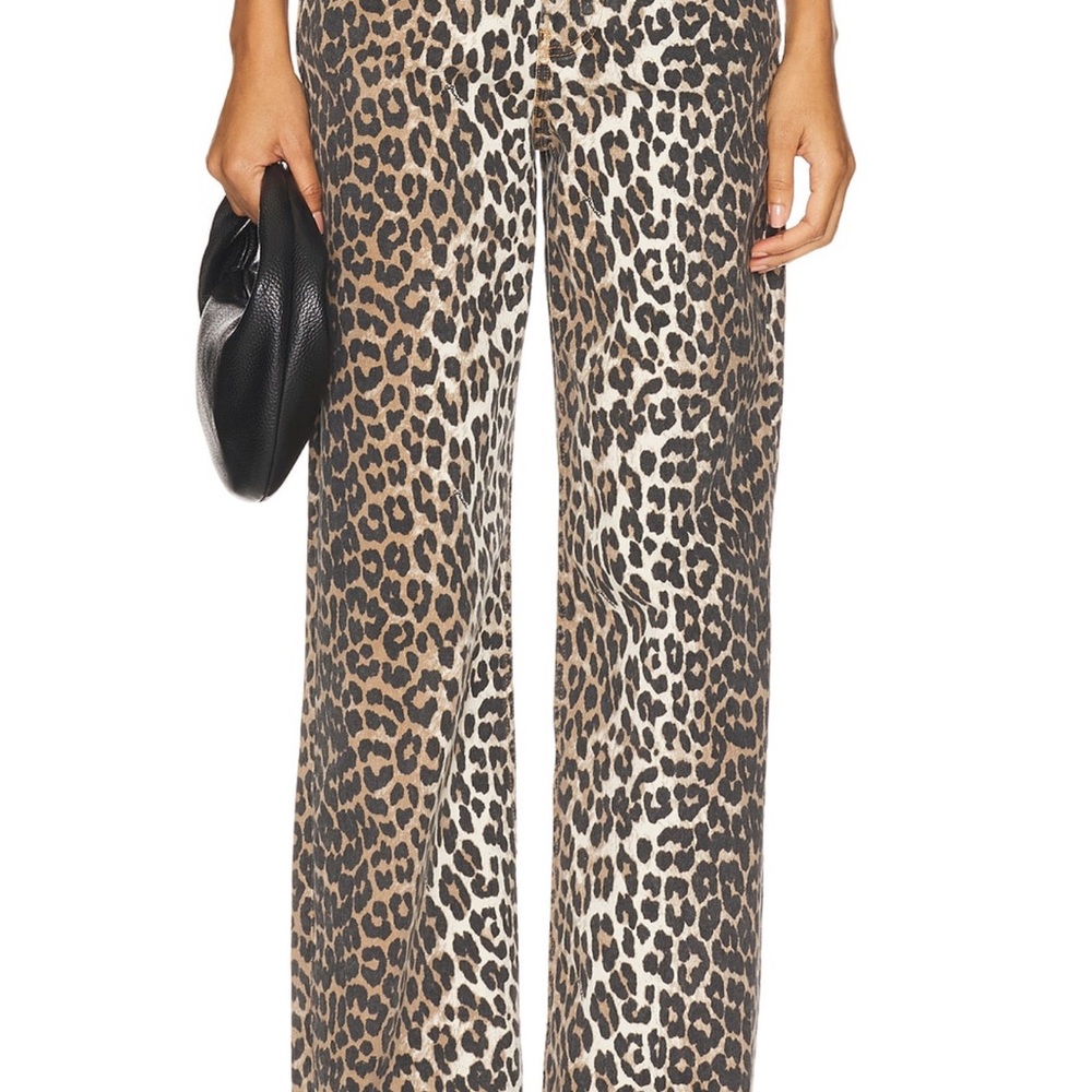 Ganni Izey Wide Leg Leopard Print Jeans